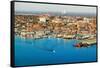 Aerial of downtown Portland Harbor and Portland Maine with view of Maine Medical Center, Commerc...-null-Framed Stretched Canvas