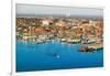 Aerial of downtown Portland Harbor and Portland Maine with view of Maine Medical Center, Commerc...-null-Framed Photographic Print