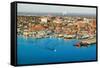 Aerial of downtown Portland Harbor and Portland Maine with view of Maine Medical Center, Commerc...-null-Framed Stretched Canvas