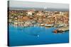 Aerial of downtown Portland Harbor and Portland Maine with view of Maine Medical Center, Commerc...-null-Stretched Canvas