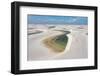 Aerial of freshwater lakes between huge sand dunes in the Lencois Maranhenses National Park-Michael Runkel-Framed Photographic Print