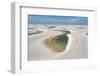 Aerial of freshwater lakes between huge sand dunes in the Lencois Maranhenses National Park-Michael Runkel-Framed Photographic Print