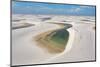 Aerial of freshwater lakes between huge sand dunes in the Lencois Maranhenses National Park-Michael Runkel-Mounted Photographic Print