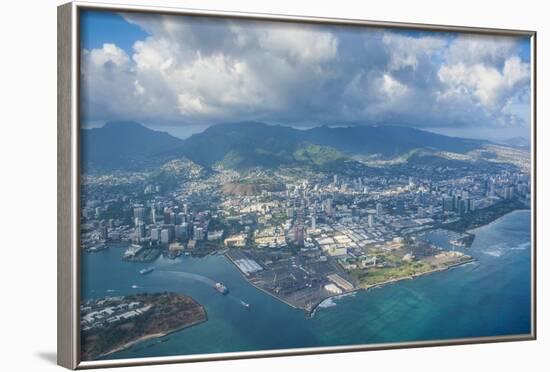 Aerial of Honolulu, Oahu, Hawaii, United States of America, Pacific-Michael-Framed Photographic Print