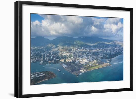 Aerial of Honolulu, Oahu, Hawaii, United States of America, Pacific-Michael-Framed Photographic Print