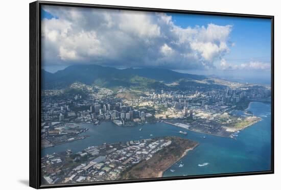 Aerial of Honolulu, Oahu, Hawaii, United States of America, Pacific-Michael-Framed Photographic Print