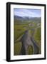 Aerial of Laitaure Delta in Rapadalen Valley with Skierffe and Nammatj Mountains, Sarek Np, Sweden-Cairns-Framed Photographic Print