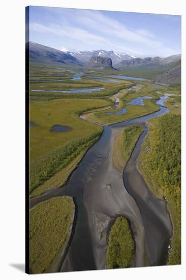 Aerial of Laitaure Delta in Rapadalen Valley with Skierffe and Nammatj Mountains, Sarek Np, Sweden-Cairns-Stretched Canvas