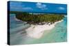 Aerial of little island with white sand beach, the Ile aux Recifs, Rangiroa atoll, Tuamotus-Michael Runkel-Stretched Canvas