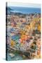 Aerial of Marina di Corricella at Sunset, Procida, Flegrean Islands, Campania, Italy, Europe-Neil Farrin-Stretched Canvas