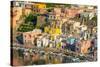 Aerial of Marina di Corricella, Procida, Flegrean Islands, Campania, Italy, Europe-Neil Farrin-Stretched Canvas