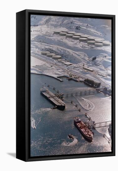 Aerial of Ships Docked in Port of Valdez-null-Framed Stretched Canvas