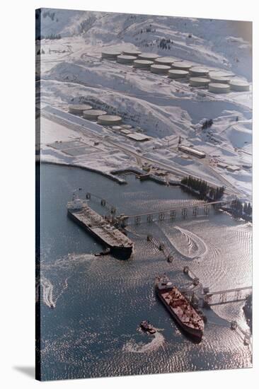 Aerial of Ships Docked in Port of Valdez-null-Stretched Canvas