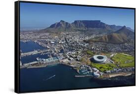 Aerial of Stadium,Waterfront, Table Mountain, Cape Town, South Africa-David Wall-Framed Stretched Canvas