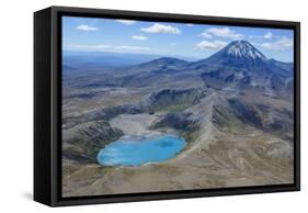 Aerial of the Blue Lake before Mount Ngauruhoe, Tongariro National Park, North Island-Michael Runkel-Framed Stretched Canvas