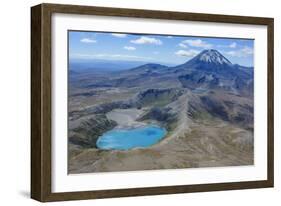 Aerial of the Blue Lake before Mount Ngauruhoe, Tongariro National Park, North Island-Michael Runkel-Framed Photographic Print