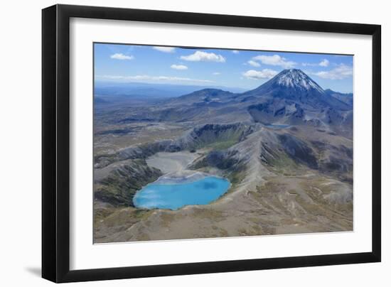 Aerial of the Blue Lake before Mount Ngauruhoe, Tongariro National Park, North Island-Michael Runkel-Framed Photographic Print