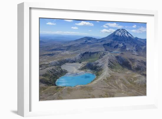 Aerial of the Blue Lake before Mount Ngauruhoe, Tongariro National Park, North Island-Michael Runkel-Framed Photographic Print