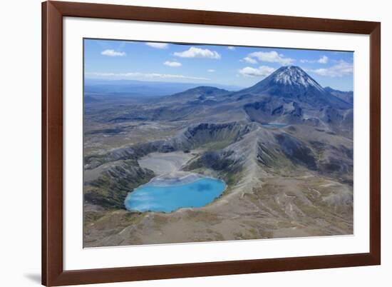 Aerial of the Blue Lake before Mount Ngauruhoe, Tongariro National Park, North Island-Michael Runkel-Framed Photographic Print