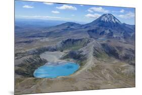 Aerial of the Blue Lake before Mount Ngauruhoe, Tongariro National Park, North Island-Michael Runkel-Mounted Photographic Print