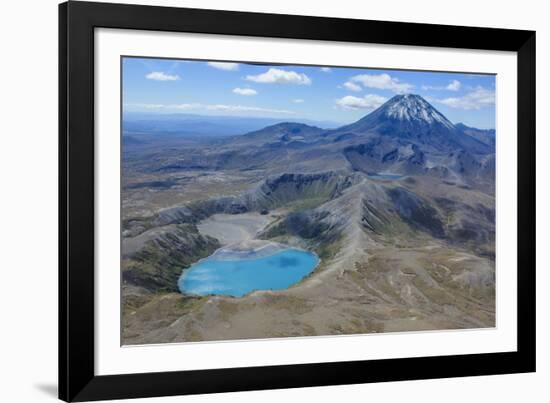 Aerial of the Blue Lake before Mount Ngauruhoe, Tongariro National Park, North Island-Michael Runkel-Framed Photographic Print