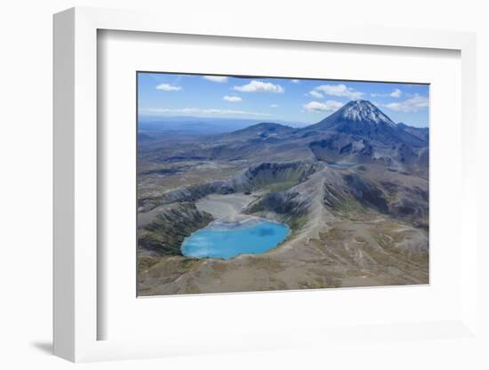 Aerial of the Blue Lake before Mount Ngauruhoe, Tongariro National Park, North Island-Michael Runkel-Framed Photographic Print