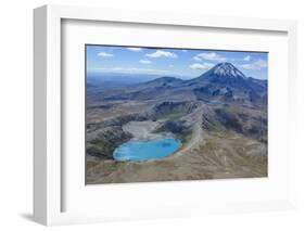 Aerial of the Blue Lake before Mount Ngauruhoe, Tongariro National Park, North Island-Michael Runkel-Framed Photographic Print