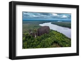 Aerial of the Curimacare Rock on the Casiquiare River in the deep south of Venezuela-Michael Runkel-Framed Photographic Print