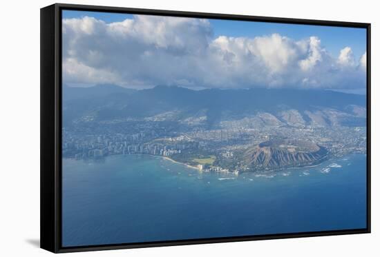 Aerial of the Diamond Head and Oahu, Hawaii, United States of America, Pacific-Michael-Framed Stretched Canvas