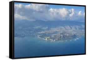 Aerial of the Diamond Head and Oahu, Hawaii, United States of America, Pacific-Michael-Framed Stretched Canvas