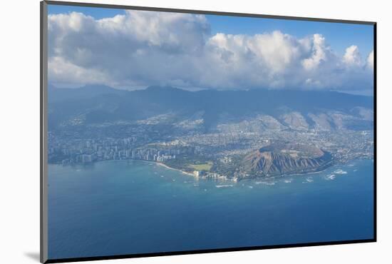 Aerial of the Diamond Head and Oahu, Hawaii, United States of America, Pacific-Michael-Mounted Photographic Print