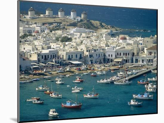 Aerial of the Harbour and Mykonos Town with Windmills in the Background, Greece-Fraser Hall-Mounted Photographic Print