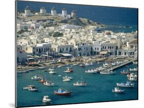 Aerial of the Harbour and Mykonos Town with Windmills in the Background, Greece-Fraser Hall-Mounted Photographic Print