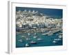 Aerial of the Harbour and Mykonos Town with Windmills in the Background, Greece-Fraser Hall-Framed Photographic Print