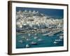 Aerial of the Harbour and Mykonos Town with Windmills in the Background, Greece-Fraser Hall-Framed Photographic Print