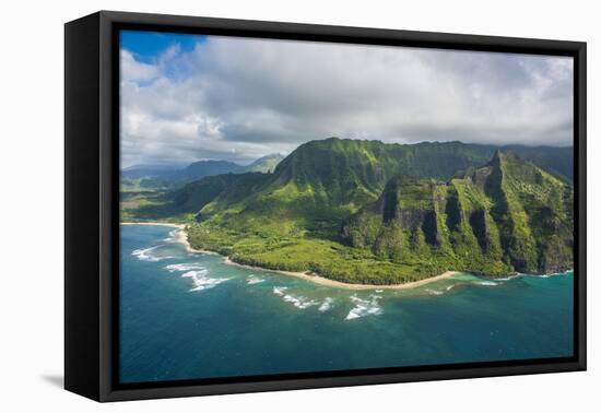 Aerial of the Napali Coast, Kauai, Hawaii, United States of America, Pacific-Michael Runkel-Framed Stretched Canvas