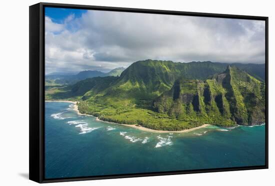 Aerial of the Napali Coast, Kauai, Hawaii, United States of America, Pacific-Michael Runkel-Framed Stretched Canvas