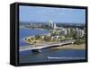 Aerial of the Narrows Bridge in the City of Perth, Western Australia, Australia, Pacific-Scholey Peter-Framed Stretched Canvas