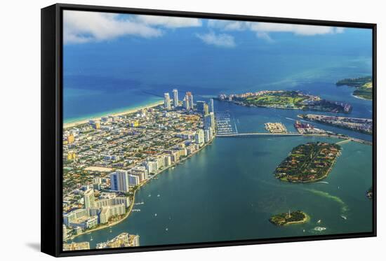 Aerial of Town and Beach of Miami-Jorg Hackemann-Framed Stretched Canvas
