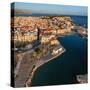 Aerial of Venetian harbor with a view of Venetian Fortezza, Rethymno, Crete, Greek Islands, Greece-Markus Lange-Stretched Canvas