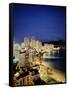 Aerial of Waikiki Beach at Night, HI-Walter Bibikow-Framed Stretched Canvas