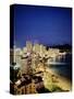 Aerial of Waikiki Beach at Night, HI-Walter Bibikow-Stretched Canvas