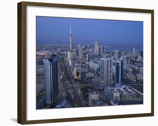 Aerial over Hilalli Street Towards Liberation Tower, Kuwait City, Kuwait-Walter Bibikow-Framed Photographic Print