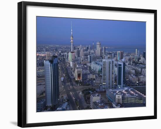 Aerial over Hilalli Street Towards Liberation Tower, Kuwait City, Kuwait-Walter Bibikow-Framed Photographic Print