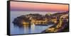 Aerial panorama of Dubrovnik Old Town at night with orange sunset sky, UNESCO World Heritage Site, -Neale Clark-Framed Stretched Canvas