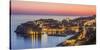 Aerial panorama of Dubrovnik Old Town at night with orange sunset sky, UNESCO World Heritage Site, -Neale Clark-Stretched Canvas