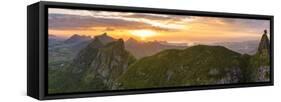 Aerial panoramic of sunset over Le Pouce and Pieter Both mountains, Mauritius-Roberto Moiola-Framed Stretched Canvas