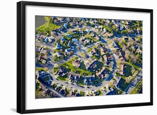 Aerial pattern of residential homes in circle outside of Philadelphia Pennsylvania, New Jersey-null-Framed Photographic Print