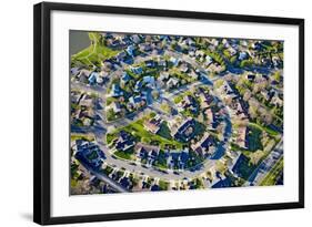 Aerial pattern of residential homes in circle outside of Philadelphia Pennsylvania, New Jersey-null-Framed Photographic Print