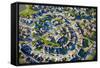 Aerial pattern of residential homes in circle outside of Philadelphia Pennsylvania, New Jersey-null-Framed Stretched Canvas
